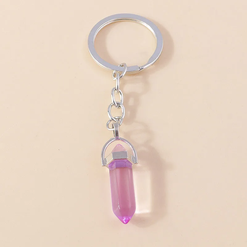 Aihua Neue Bunte Natürliche Sechseckige Kristallstein-Schlüsselanhänger Kugelförmiger Quarz-Kristall-Schlüsselring für Damen Handtaschen-Deko – Detail 8