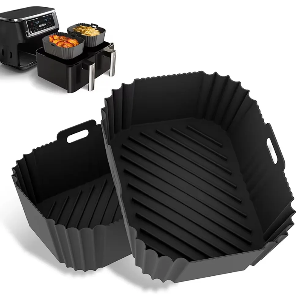 

2Pcs/Set Silicone Air Fryer Liner Anti-stick Design Foldable Air Fryer Pan Dual Handle Reusable Air Fryer Baking Tray Cake