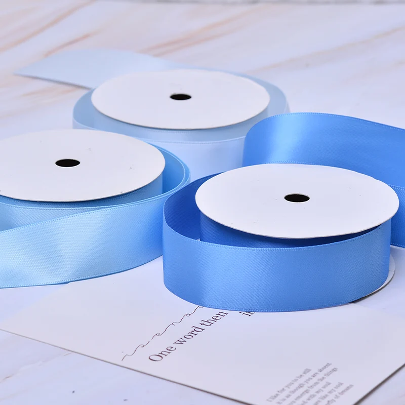 YAMA 100% Polyester Single Face Satin Ribbons 25 28 32 38mm100Yards  Light  Blue for Handmade Rose Flowers  Decoration Wedding