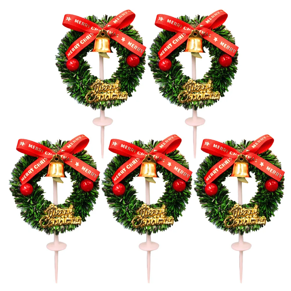 

5 Pcs Cake Decoration Insert Wreath Shaped Toppers Fruit Picks Food Supplies Christmas Cupcake Creative
