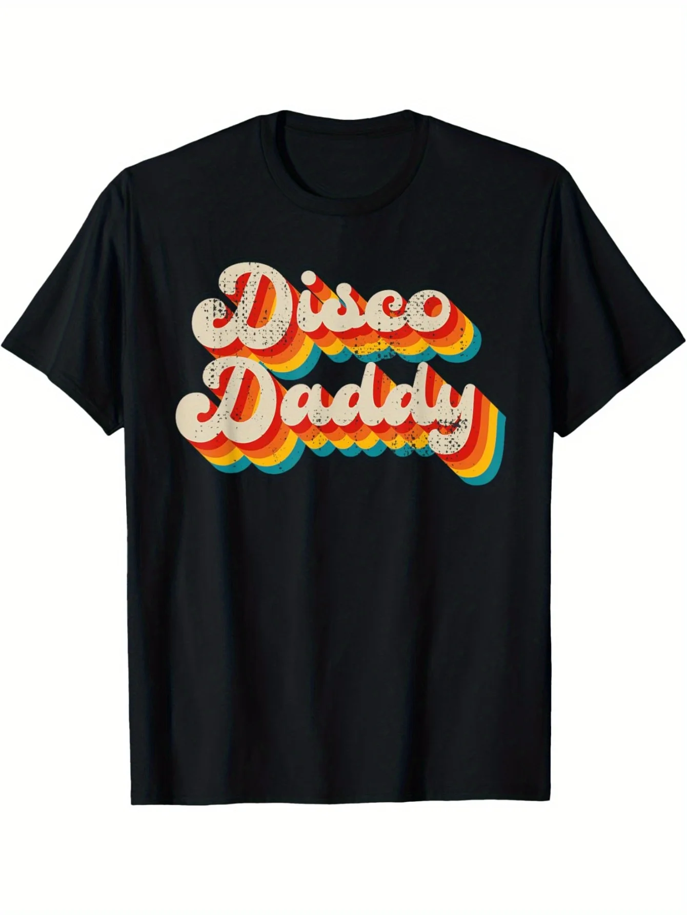 تي شيرت Retro Disco Daddy للرجال والنساء - طراز السبعينيات العتيق، تي شيرت من القطن الأسود المحبوك مع ملون
