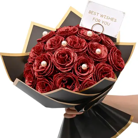12/24pcs Red Glitter Roses Bouquet DIY Gift Set Everlasting Shiny Artificial Rose for Valentines  Anniversary Engagement Wedding
