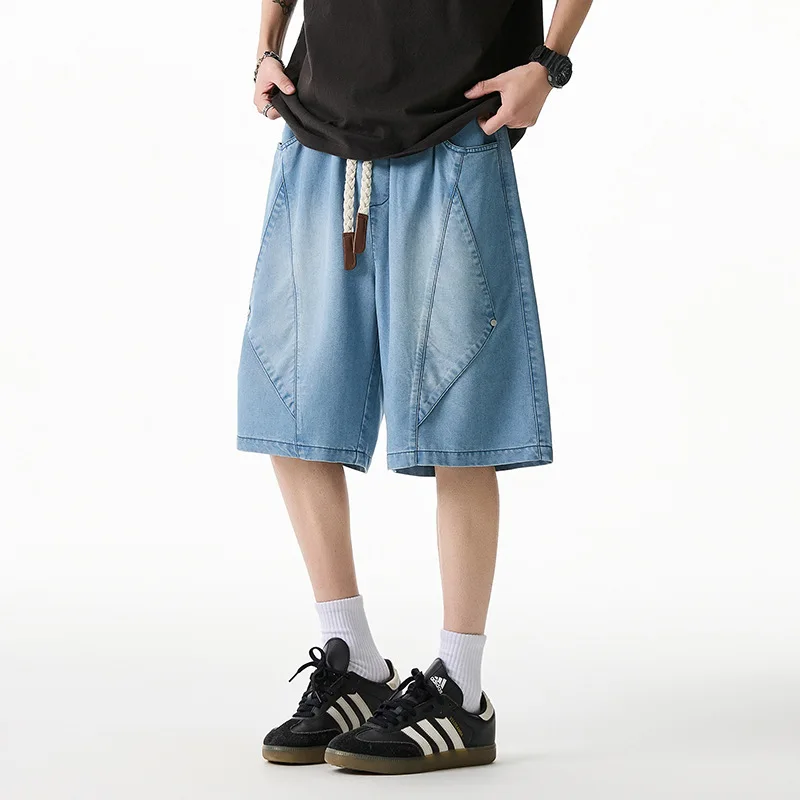 

Extra large size men's denim ice shorts oversized men's elastic waist knee length summer loose shorts men plus size 8XL 7XL 6XL