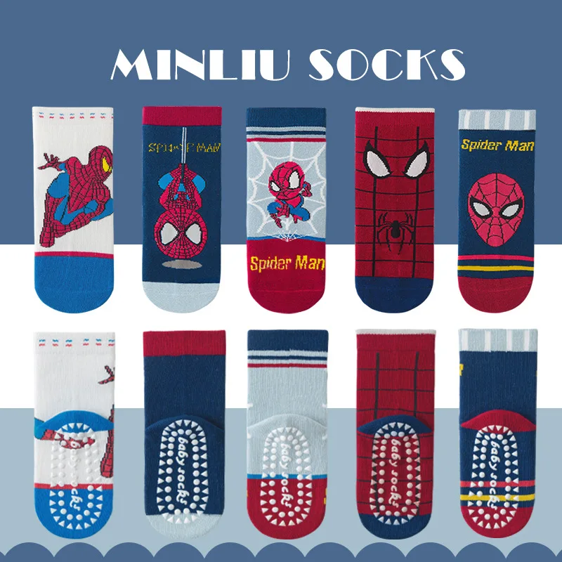 5Pairs  Spiderman cartoon anime cotton Boys tube socks children Autumn winter socks Children socks Size 0-12 Y