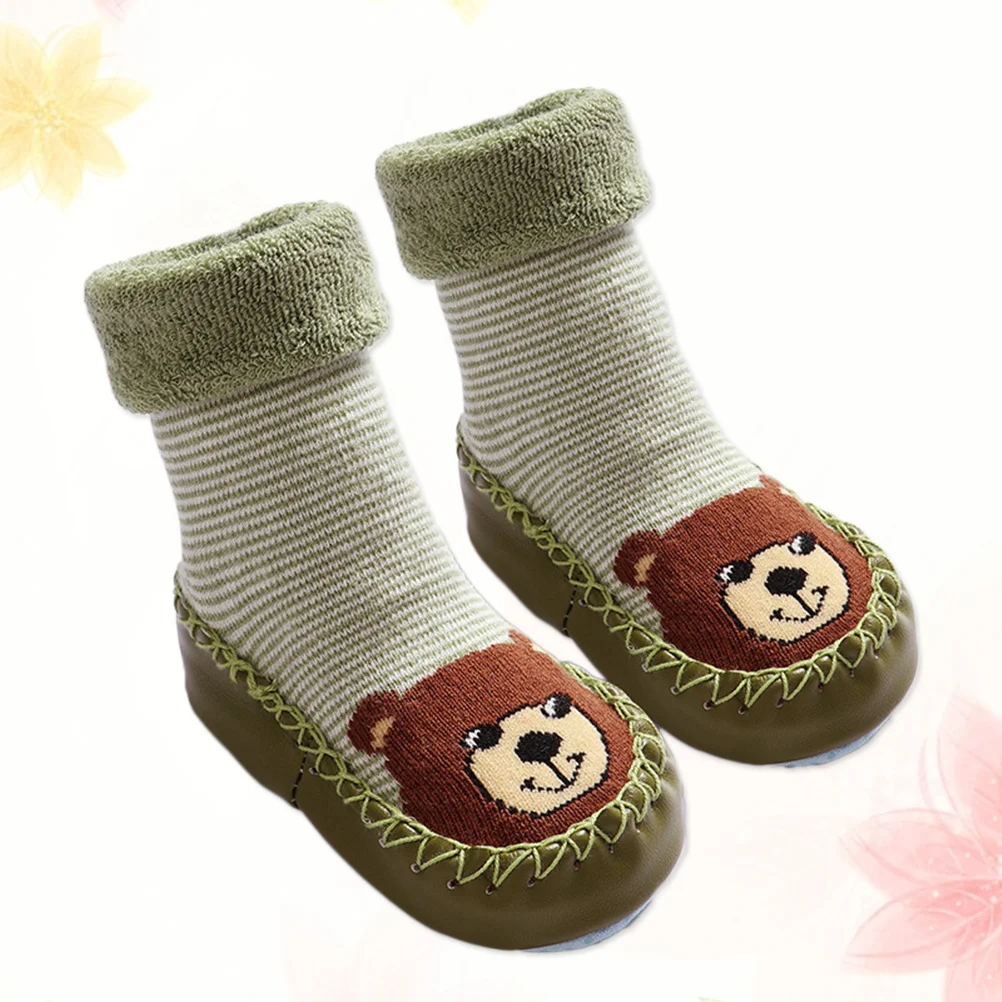 

1Pair Soft Cotton Toddler Socks 15-23 Months Anti-Slip Sole Learning Walking Socks Kids Cartoon Footwear 14Cm