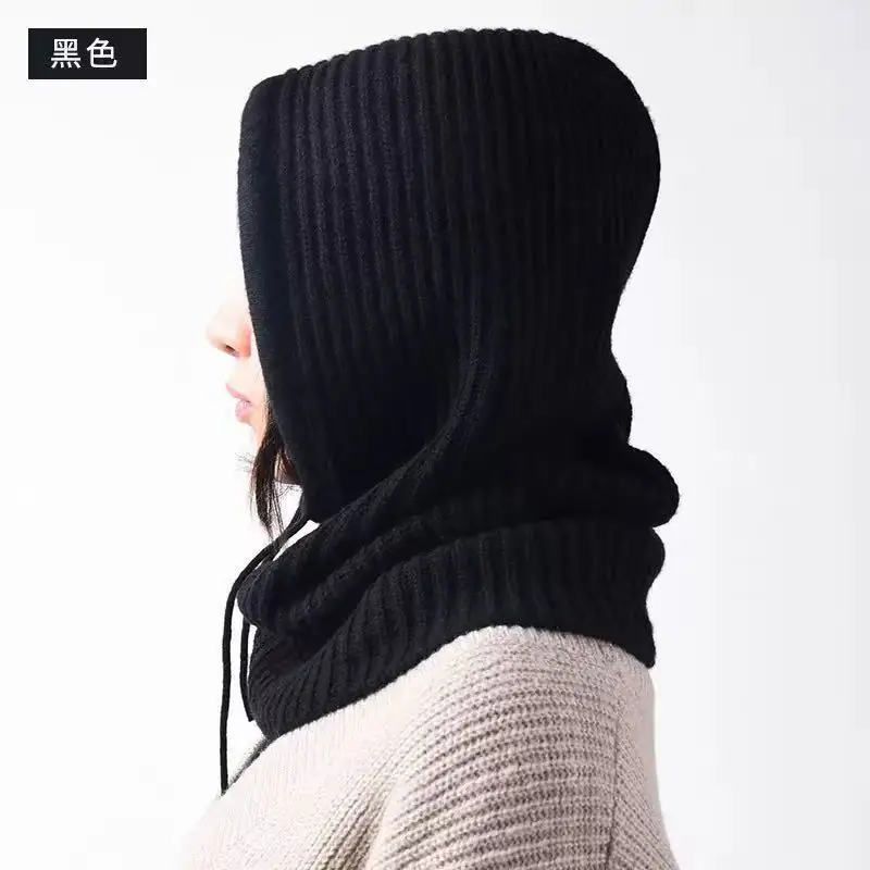 Buckle-free Rafa Hat Women's Warm Ear Protectors Pullover Hat Scarf Integrated Hooded Knitted Wool Hat Skullies & Beanies