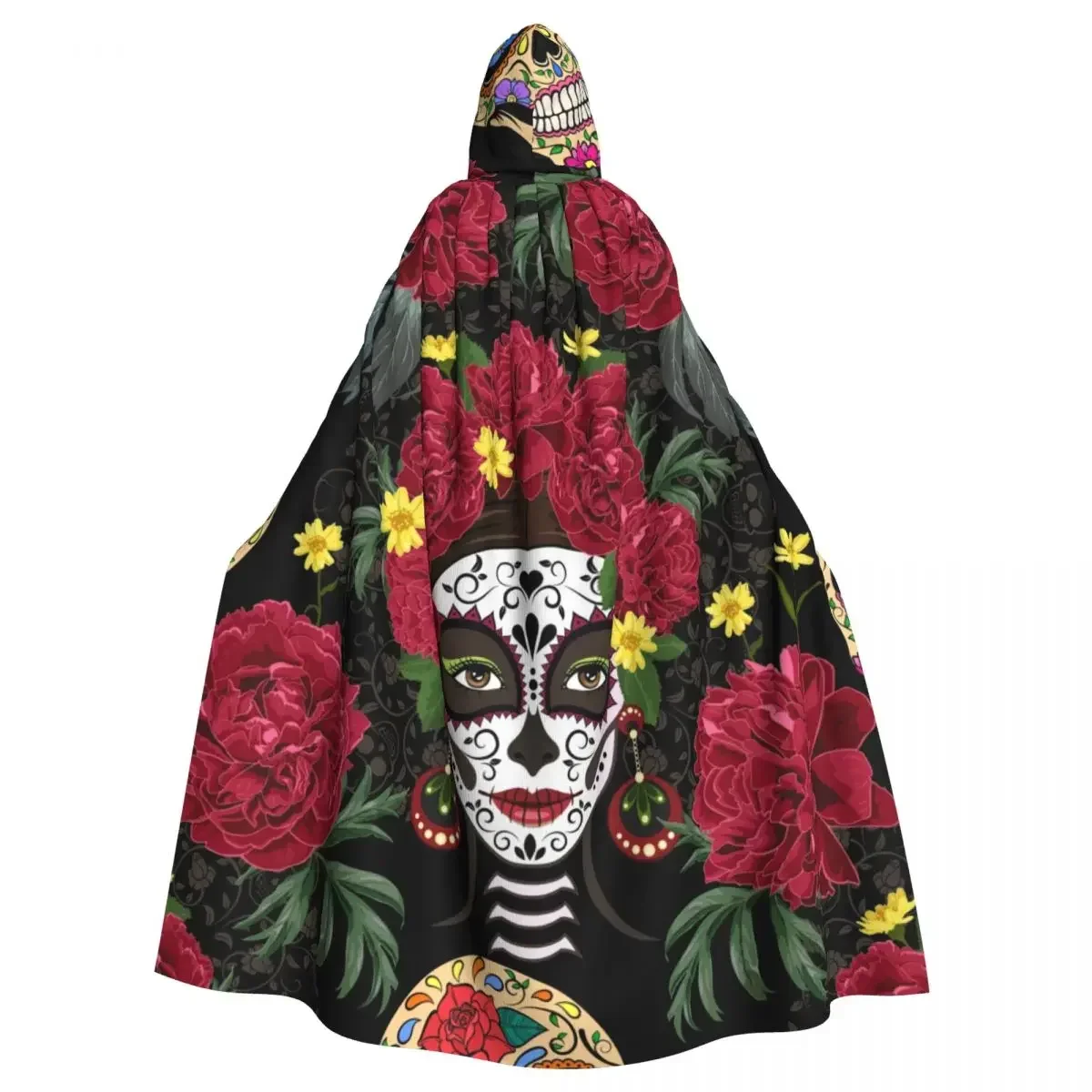 

Unisex Adult Calavera Catrina In Wreath Of Peonies Sugar Skulls with Hood Long Witch Costume Cosplay