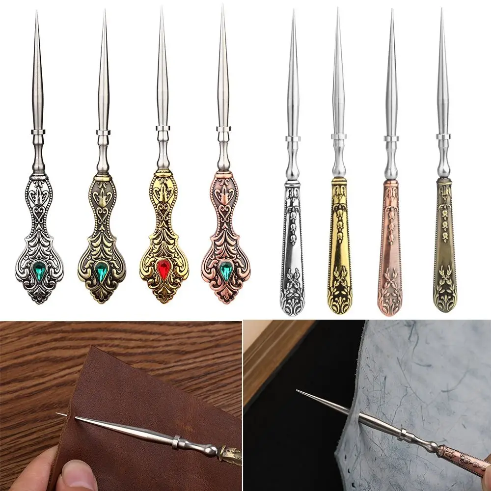 Vintage Sewing Awl Metal Leather Punch Hand Stitch Hole Punching Stitching Needlework Accessories Sewing Embroidery Repair Tools