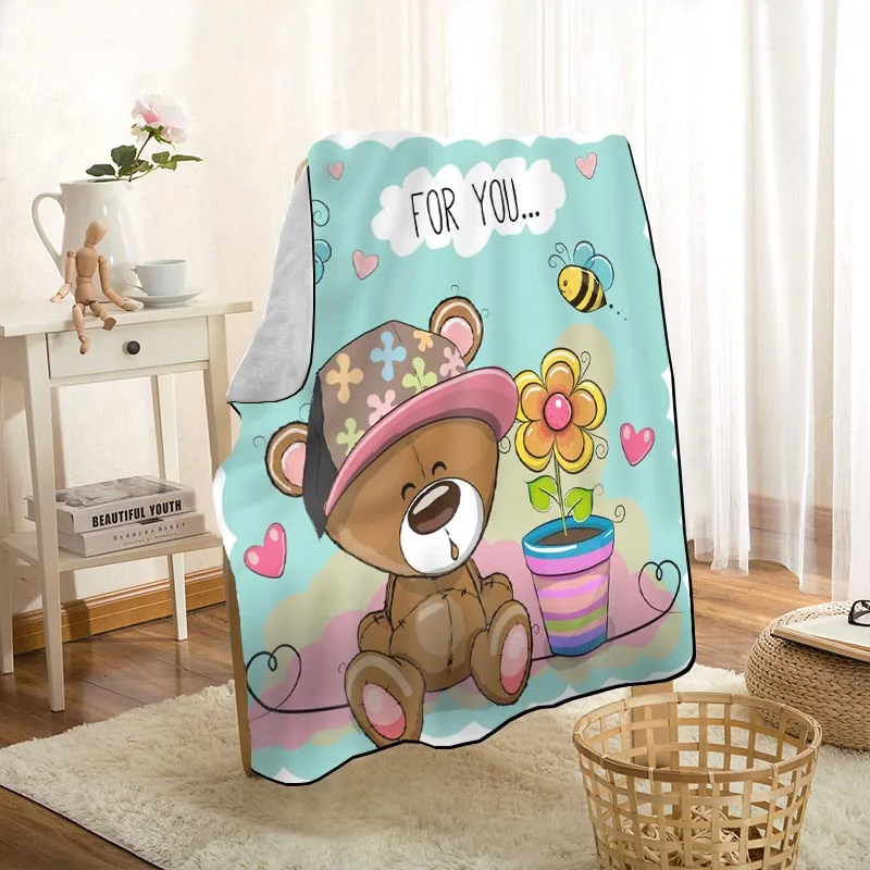 

Cartoon Bear Blanket Super Soft Warm Microfiber Fabric Blanket For Couch Throw Travel Adult Blanket 11.11