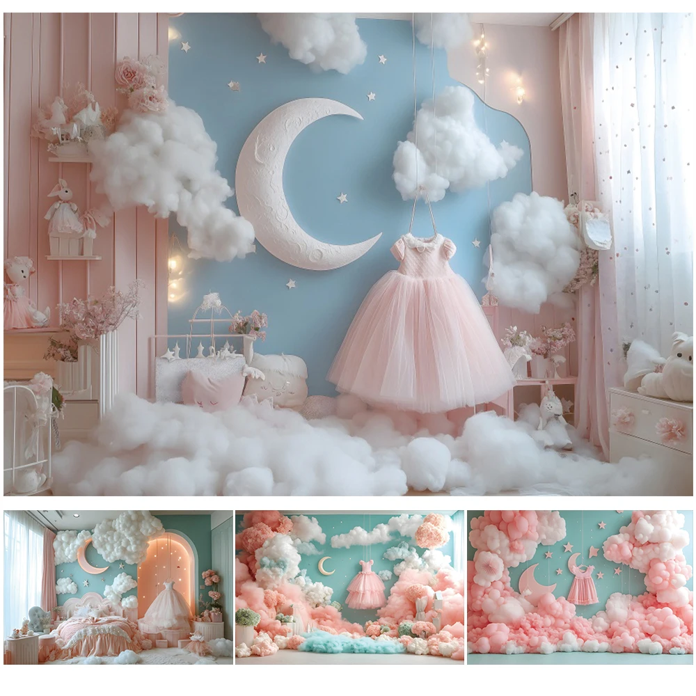 Princess Girl Birthday Party Photography Backdrop Dreamy Moon Clouds Star Boudoir Baby Shower Cake Smash Background Photo Studio