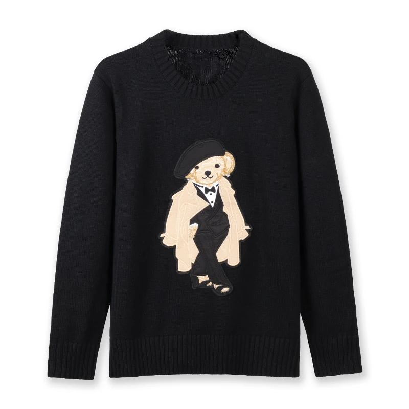 Роскошный дизайнерский вязаный свитер с медведем, женский свободный пуловер, осень-зима, топы с длинными рукавами RL, пальто, кашемировый лавровый трикотаж, одежда