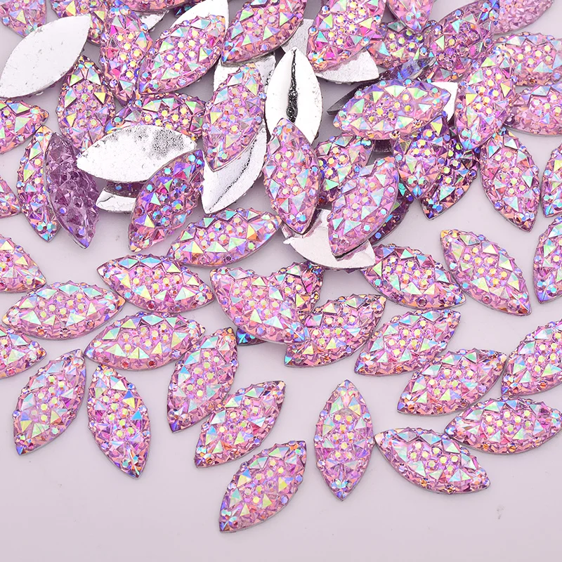 JUNAO 100pcs 7*15mm Crystal AB Flatback Rhinestone Horse Eye Decoration Crystal Stones Non Hotfix Resin Strass for DIY Crafts