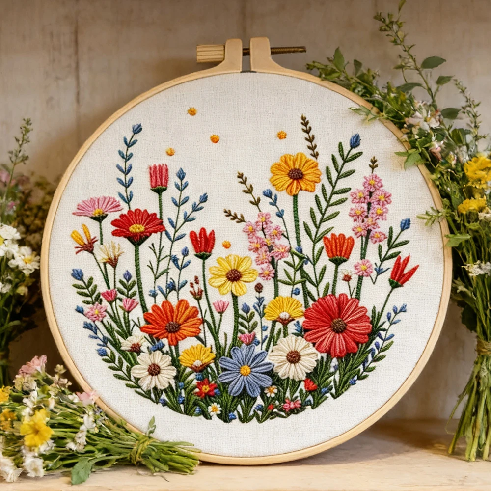 1pc Stickerei Daisy Blume Kreuz Stich Kits Floral Handmade Mit Hoop Nähen Nadel Wand Dekoration Diy Geschenk Hobby Kreative – Detail 1