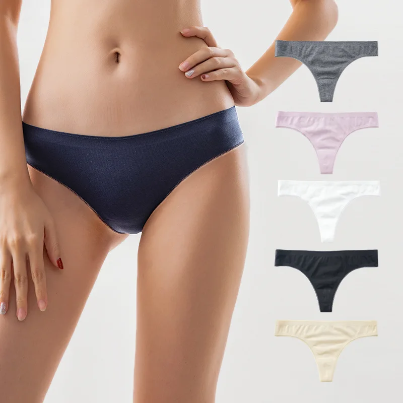 Pack of 5, seamless underwear, women's hip-lifting cotton underwear, women's low-rise T-pants.