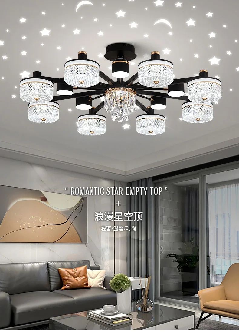 Living Room LED Chandelier 2024 New Modern Simple Atmospheric Starry Sky Projection Bedroom Dining Room Light