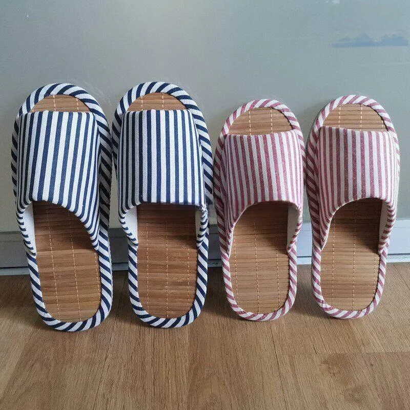New 2026 Bamboo Mat Slippers Summer Cotton Linen Striped Men Women Couples Slip-On Home Slippers Comfortable Breathable