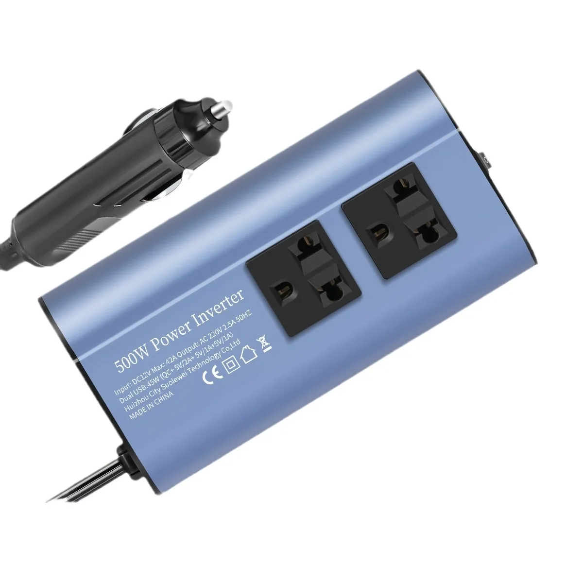 300/500W car inverter DC 12V to AC 220V converter, 3USB 2.0 and 1USB QC3.0 European standard socket