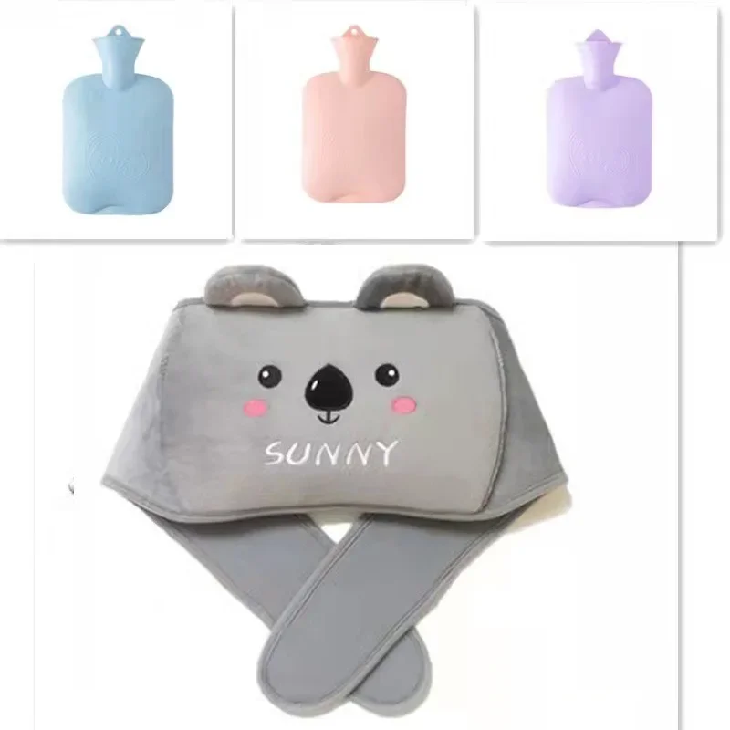 3-Piece Set Filling Water Type Hot Water Bag Hot Water Bottle Cover Plush Animal Belt Winter Menstrual Women Belly Hand Warmer