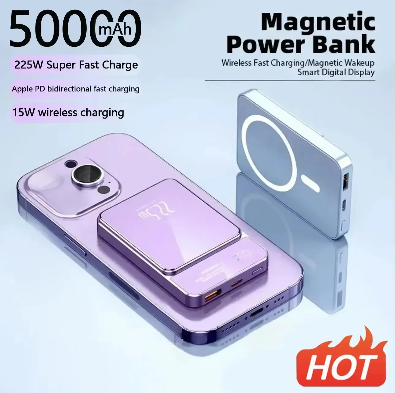 50000 mAh Power Bank Wireless Magnetic Power Bank Magsafe Super Fast Charging Suitable for iPhone Xiaomi Samsung Huawei