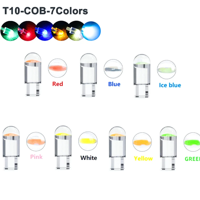 10Pcs W5W Led T10 Car Light COB Glass 6000K Multi-coloured round led lights 12v  led lights for car  reading lights