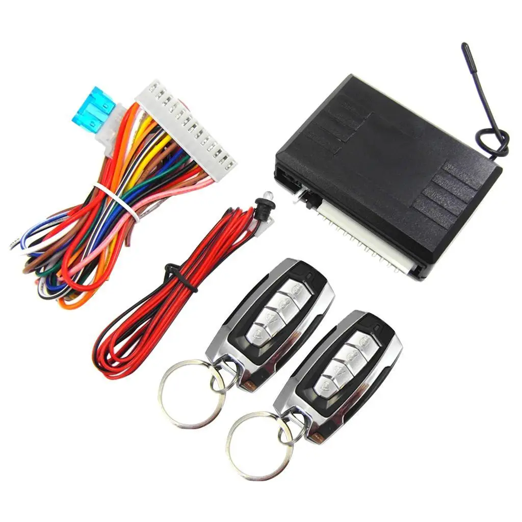 1 Way Car Alarm System Remote Start Keyless Entry, Two 4 Button Controllers.