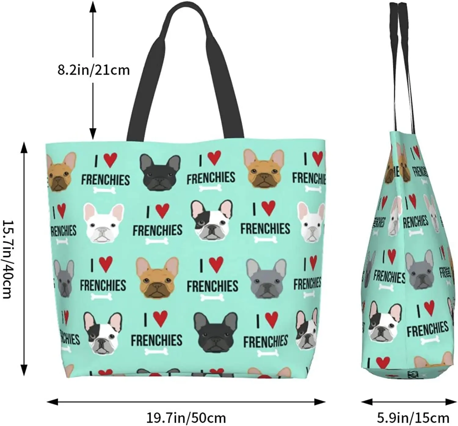 French Bulldog Shoulder Bag for Women, Reusable Tote Bag Storage Bag Handbag Eco Bag Beach Bag Shopping Bag Folding Bags