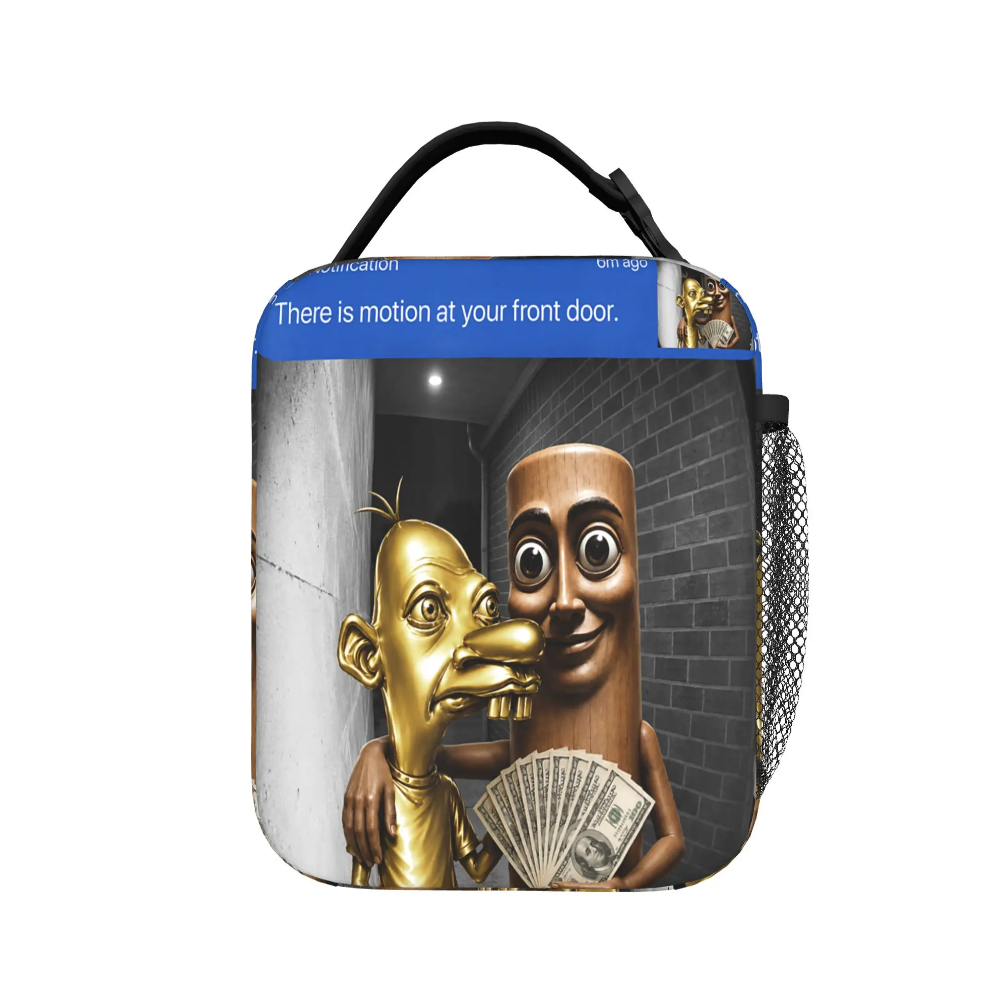 There is Motion at Your Front Tung Tung Tung Sahur Money Lunch Bag Lunch Box Unisex Picnic Print Cooler Bag Oxford Tote Handbags