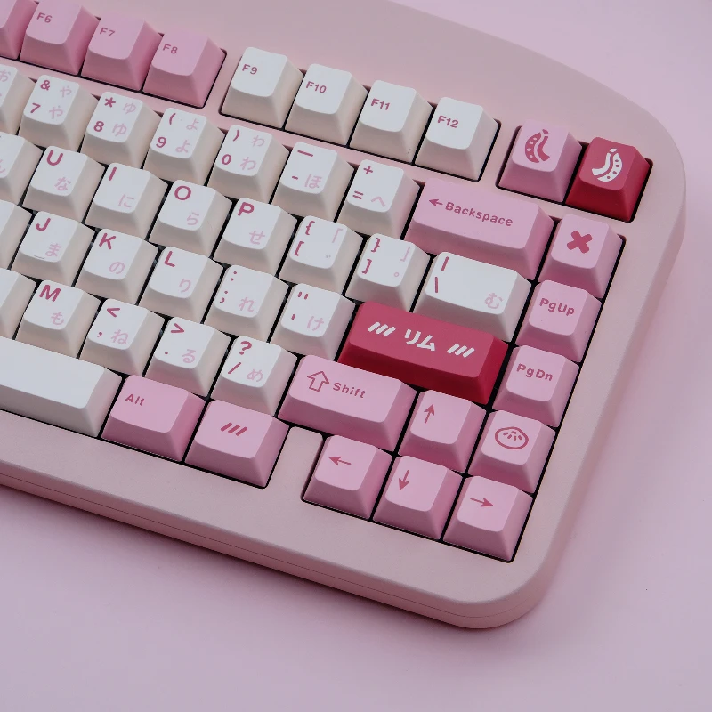 Pink Set of Keycaps Cherry Profile ABS Keycaps English/Japanese Character Root Custom Keycaps for MX Switch Mechanical Keyboards