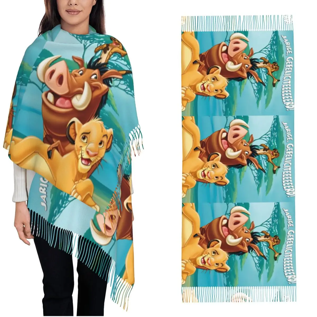 Lion King Simba Cartoon Scarf for Womens Winter Warm Pashmina Shawl Wrap Hakuna Matata Long Large Shawl Scarf Lightweight