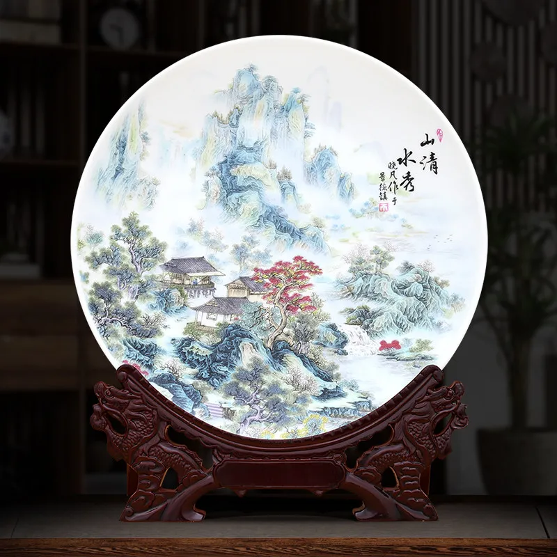 

Jingdezhen Ceramic New Chinese Syle Hanging Plate Decoration Living Room Decoration Office Tea Room Decoration Plate