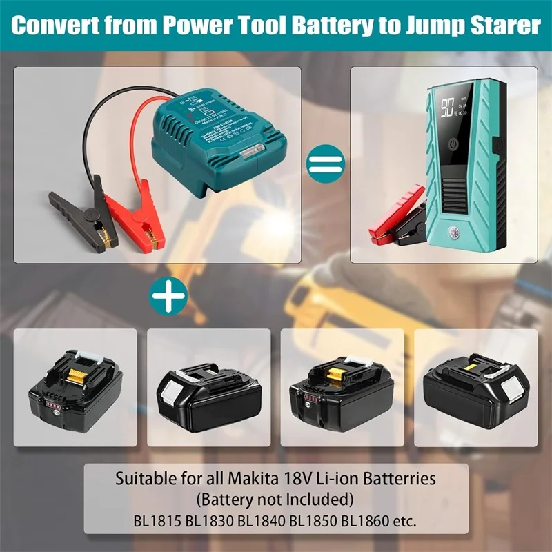 Car Jump Starters Adapter for Makita/Dewalt/Milwaukee 18V Battery 11 Gauge Car Battery Jump Starter Automotive Booster Cables