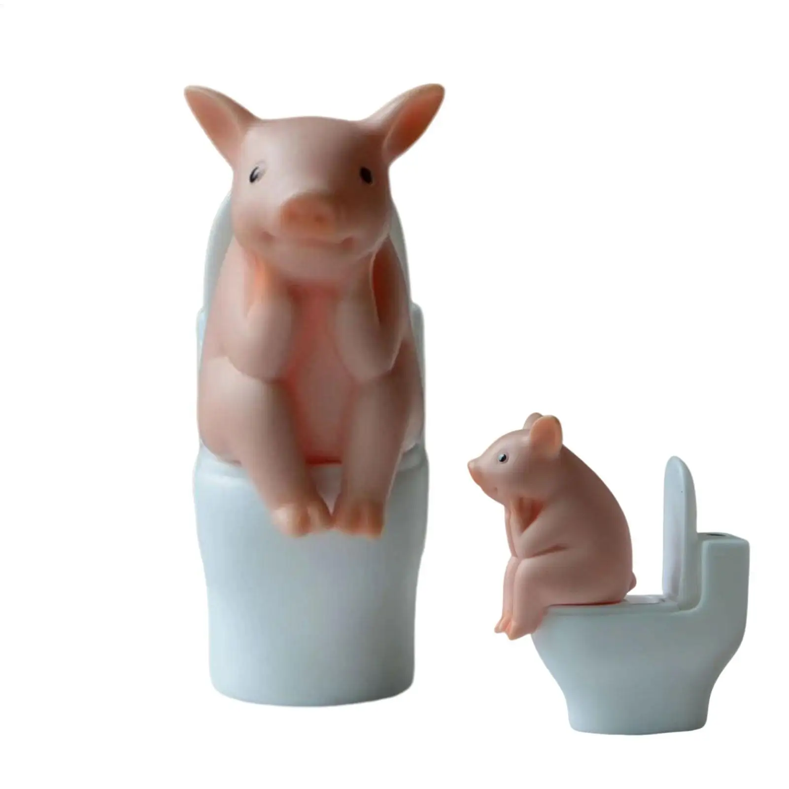Cute Pig Desktop Ornament Mini Toilet Sitting Animal Figure Creative Artistic Decoration Model Toy Unique Present For Room Table