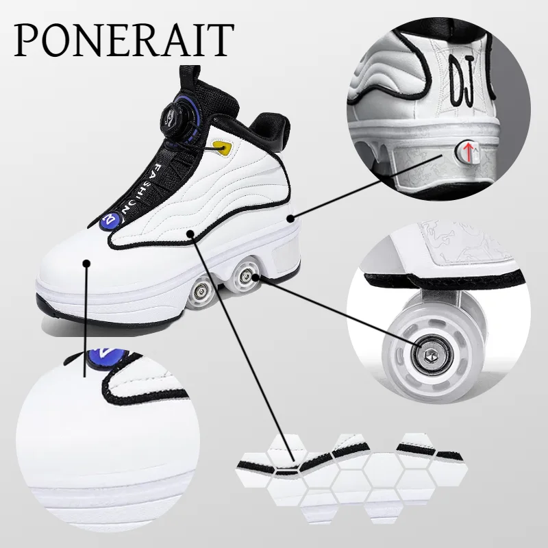 PONERAIT-zapatos de ruedas retráctiles Unisex para adultos, zapatillas de caminar de cuatro ruedas, Parkour, Skate elegante con freno