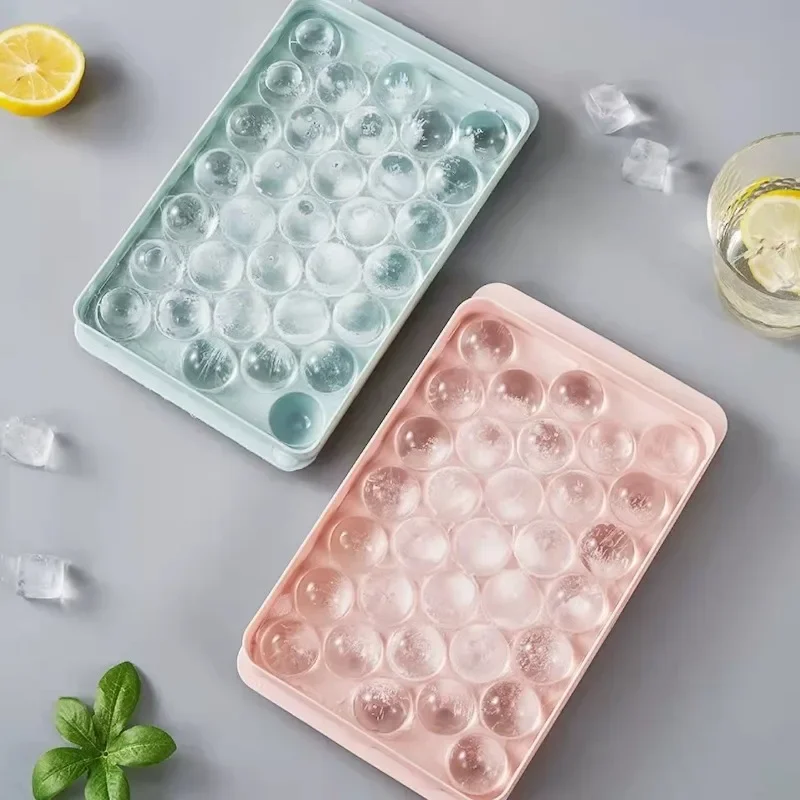 Bandeja redonda para cubitos de hielo 3D con tapa, molde de hielo esférico de plástico de calidad alimentaria, fabricante de bolas de hielo DIY para cócteles, herramientas de cocina de verano