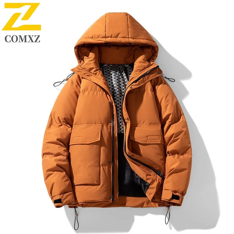 COMXZ Graphene Men Down Jacket Hooded Outdoor Adventure Lightweight Puffer Jacket Fashion Cycling Cold Protection Winter Garment