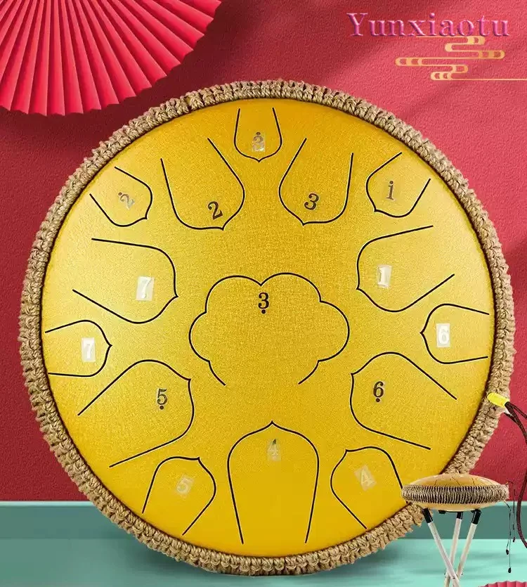 13 Inch 15 Tone D Key Steel Tongue Drum Ethereal Hand Pan Percussion Instrument Colorful Sanskrit Drum for Meditation