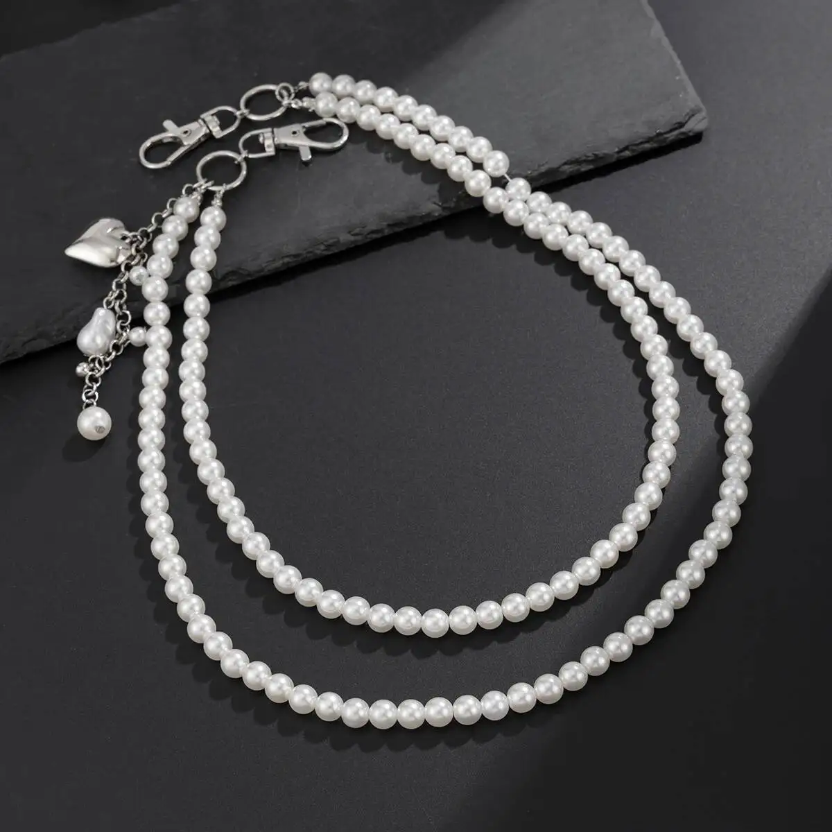 

Ingemark Exquisite Baroque Imitation Pearl Wallet Belt Chain Keychain Men Women Fashion HipHop Heart Pendant Jeans Chain Jewelry