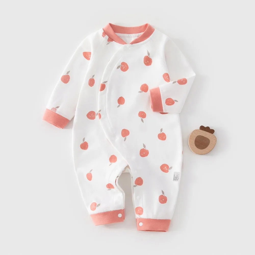 AYNIGIELL 2026 Spring New Baby Outerwear Slant Open Hidden Button Baby Jumpsuit 0-18 Months Newborn Cotton Jumpsuit