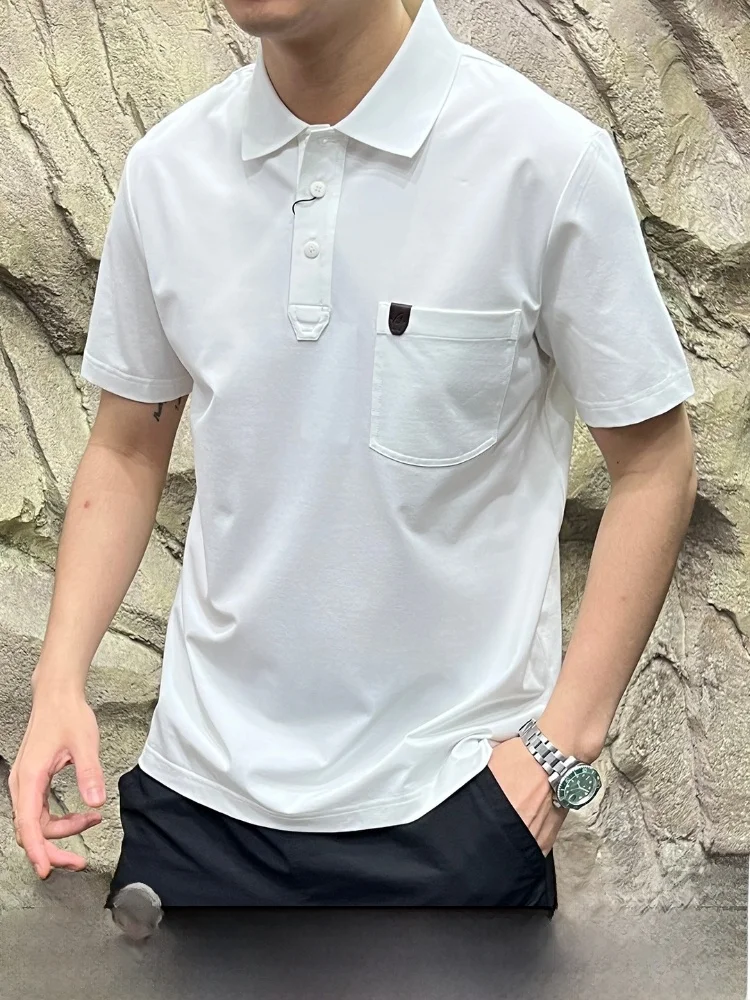 

Летняя легкая футболка-поло из длинноволокнистого хлопка Giza45 для молодых мужчин, повседневная, с отложным воротником