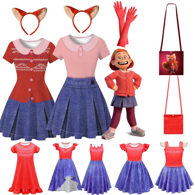 

Meilin Lee Kids Girl Dress Movie Turning Red Costume Mei-mei Cosplay Turning-Red Clothing Children Princess Mei T Shirt Set