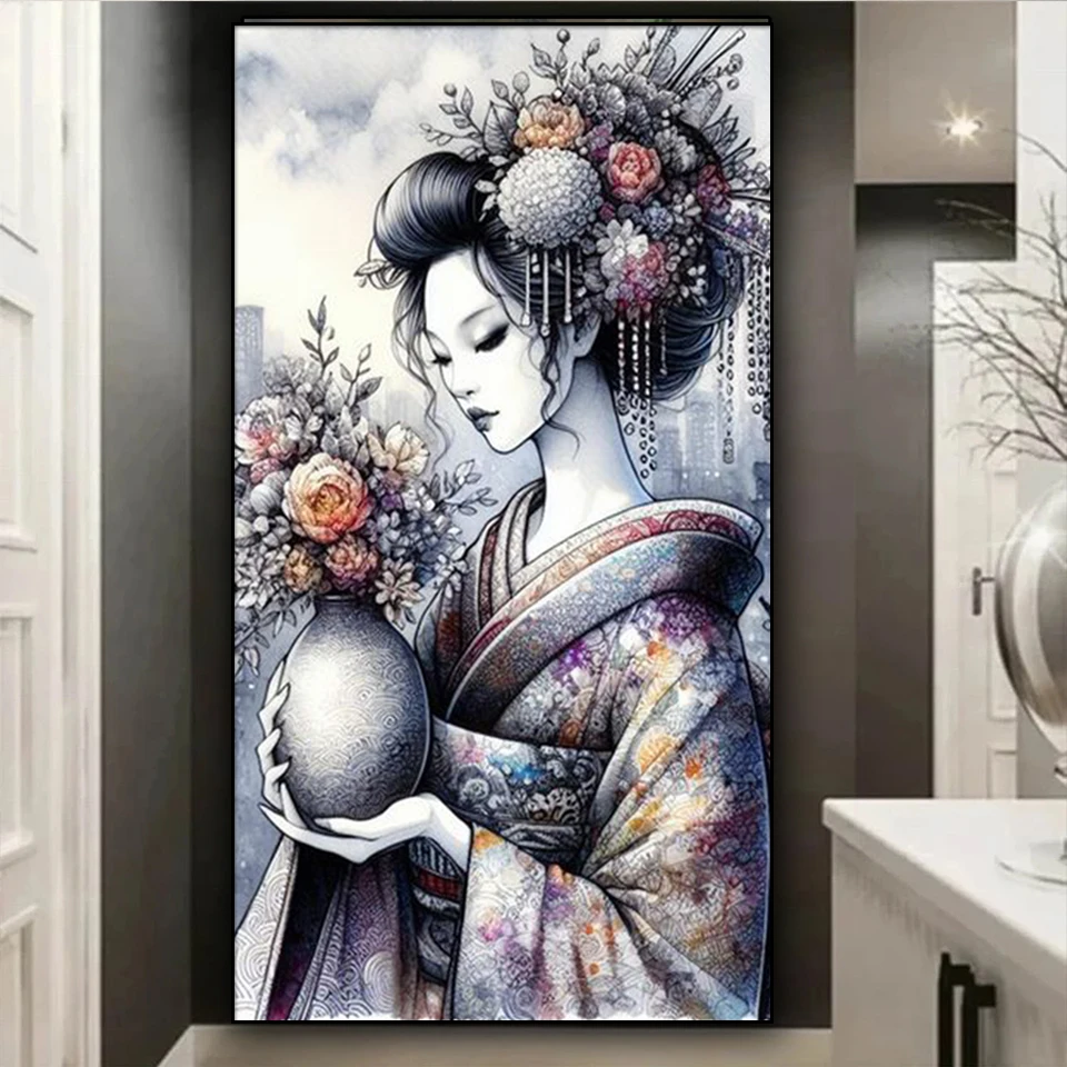 Japanese geisha vase diamond painting cross stitch kits Full Square Round diamond embroidery rhinestone Of Picture Holiday Gift