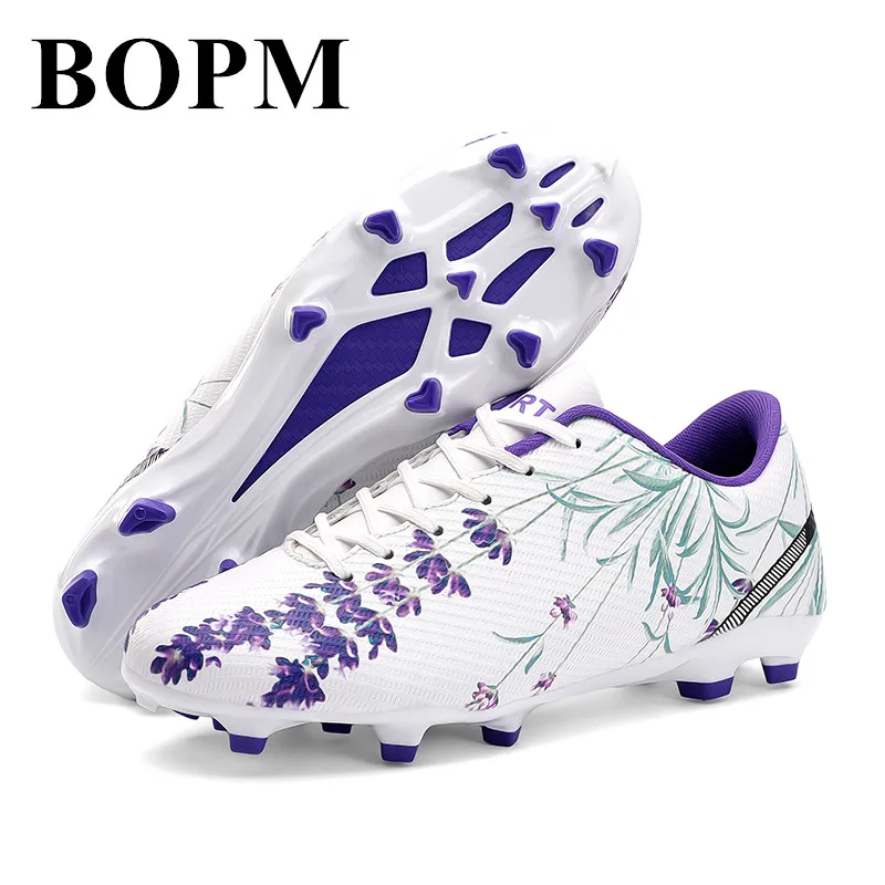 Paarse print kindervoetbalschoenen grastraining unisex voetbalschoenen comfortabele lichtgewicht schoenplaten voetbal man futsal sneakers