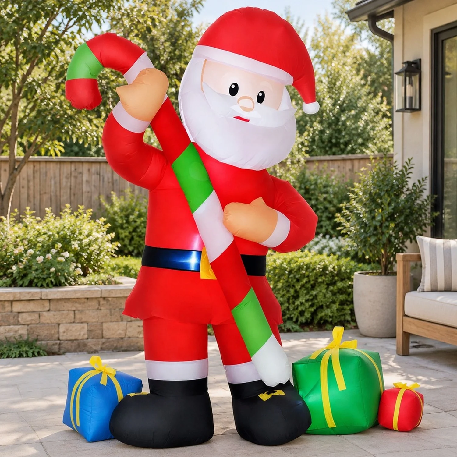 6ft Christmas Inflatables Outdoor Decorationss Decorations Santa Claus with Candy Cane, Blow-Up LED Yard Decor