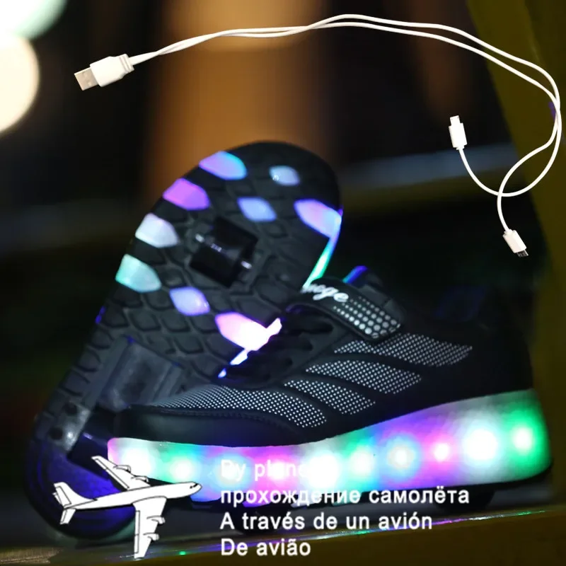 2024 New 27-43 USB Charging Children Sneakers With 2 Wheels Girls Boys Led Shoes Kids Sneakers With Wheels Roller Skate Shoes