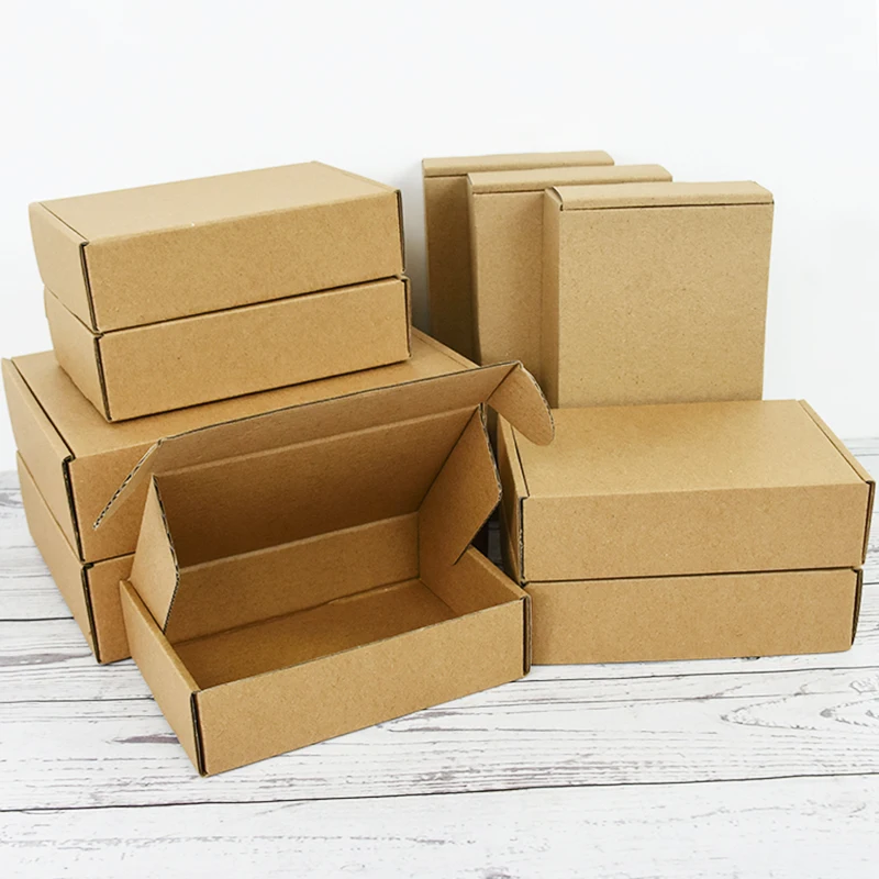 5pcs Brown Kraft Paperboard Small Gift Packaging Box Case for Christmas Birthday Wedding Party Favors Cardboard Boxes Multi Size