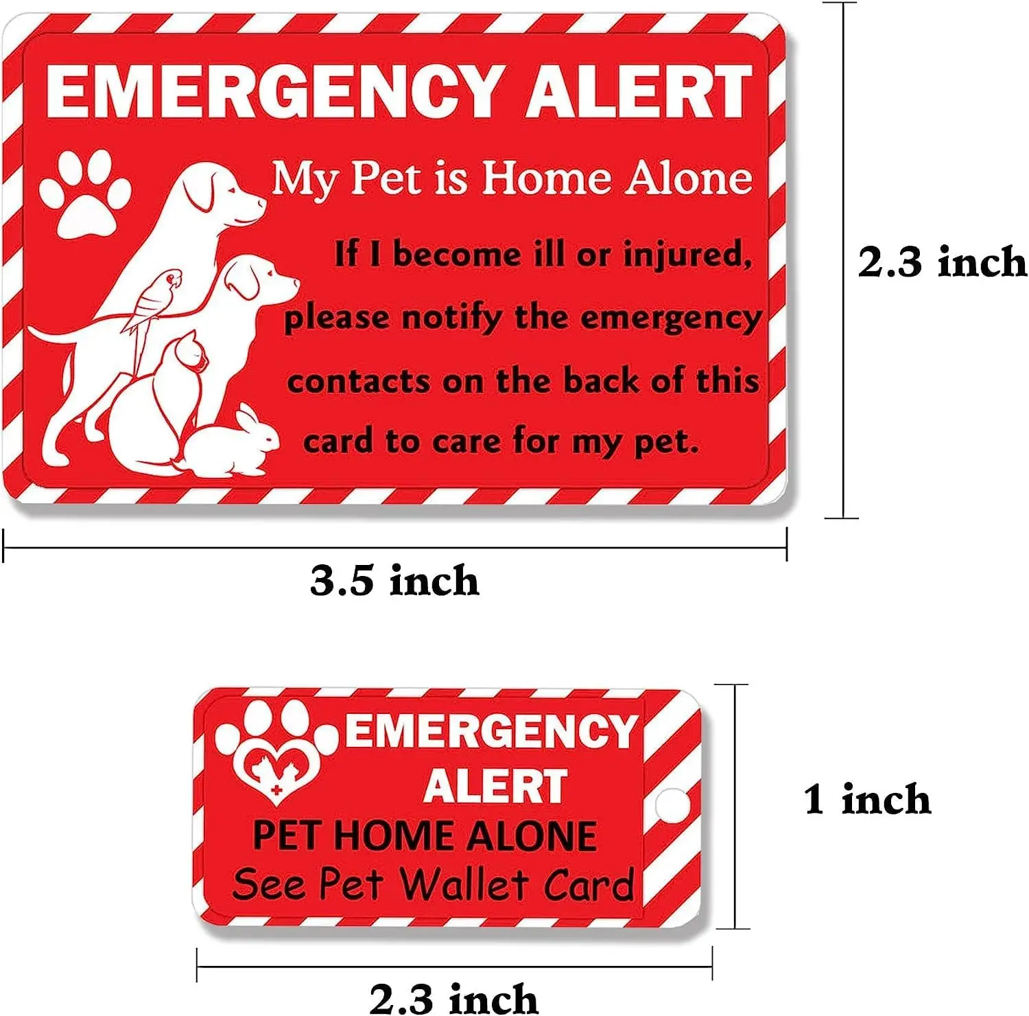 2 Pcs Dogs & Cats are Home Alone Alert Emergency Card and Key Tag with Emergency Contact Call Card Contact Wallet Card