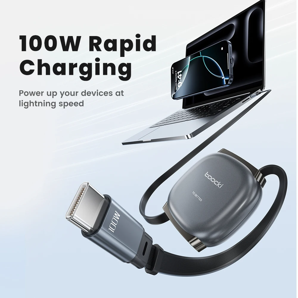 Toocki PD 100 واط USB كابل قابل للسحب نوع C إلى نوع C كابل شحن سريع آيفون 15 16 برو ماكس Xiaomi12 13 سامسونج S23 S24