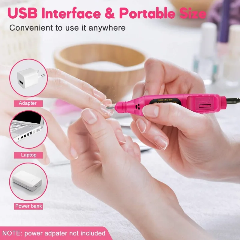 ‌ プロフェッショナル電動ネイルドリルマシン、6つのドリルビット付き – ジェルマニキュア/ペディキュア用のポータブルネイルファイル、研磨機能付き