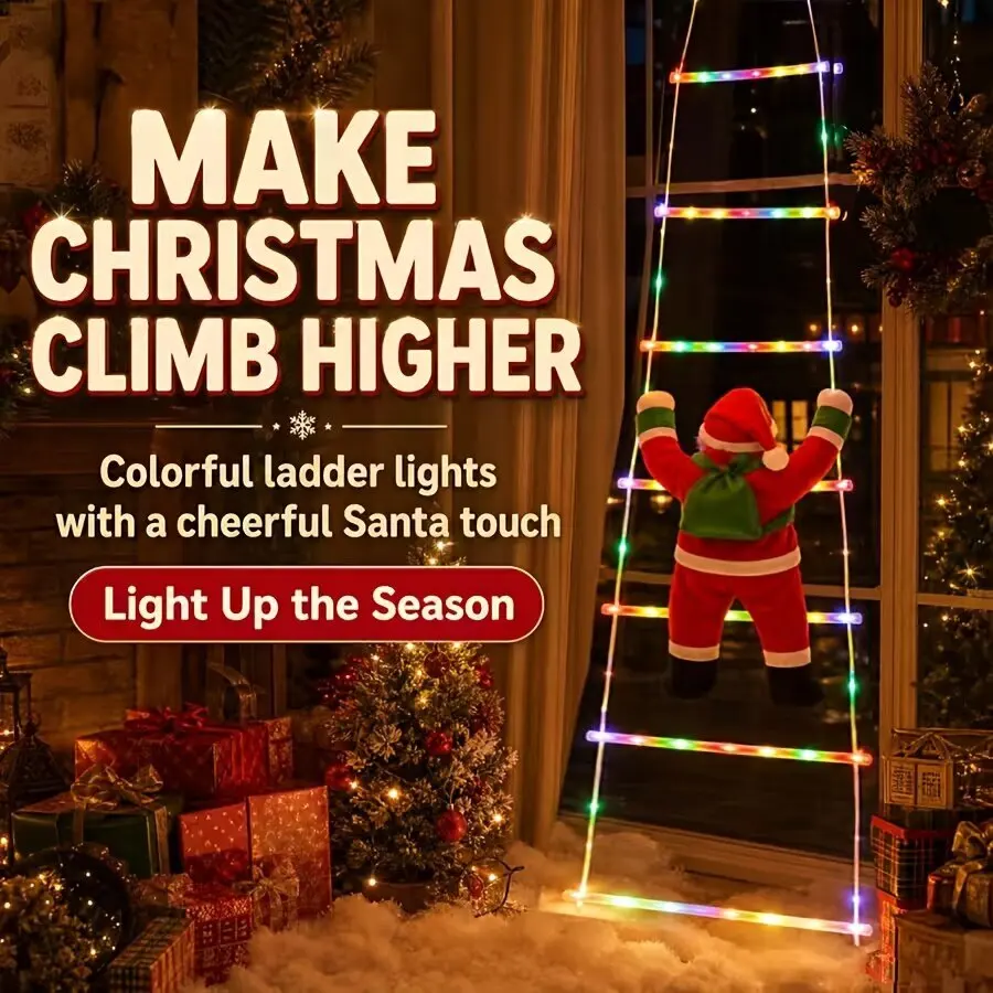 USB Climbing Santa Ladder Light Christmas Hanging Decoration LED Creative Ladder-Shaped Light Strip with 8 Modes Remote Control