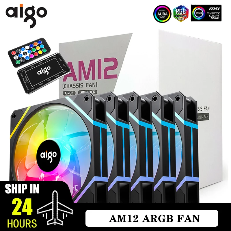 Aigo AM12 RGB FAN 120mm Pc Computer Case Fan 6PIN 12cm White CPU Water Cooler Silent Controladora ARGB Fans Cooling Ventilador